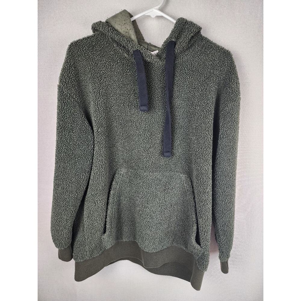 Workshop Mens M Green Fuzzy Thick Faux Fur Hoodie Gorpcore, utility, outdoors,